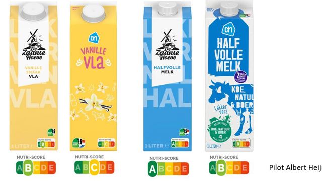Nutri-Score op vla en melk pakken