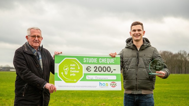 HAS student Thijs Brooijmans winnaar van de eerste Adri den Dekker Prijs